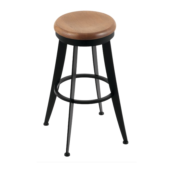 Laser 30" Swivel Bar Stool, Black Wrinkle, Med Oak Seat